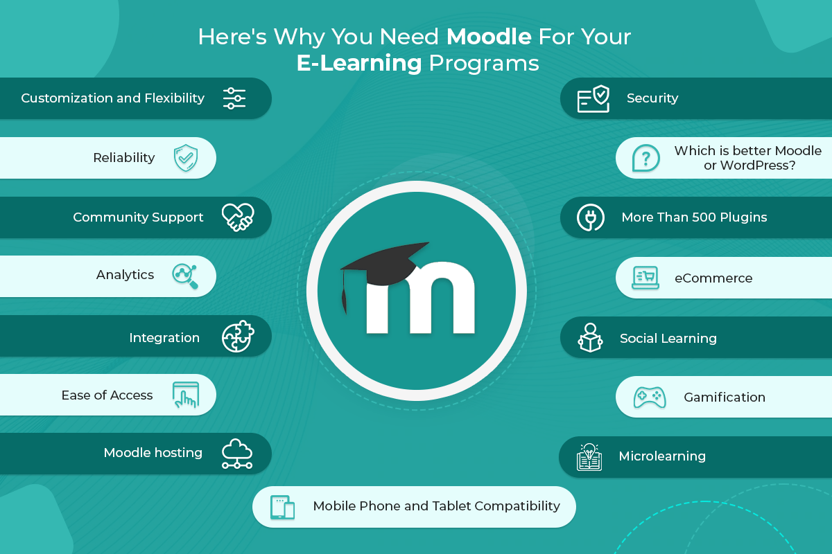 Moodle services including setup, customization, plugins, hosting, and support