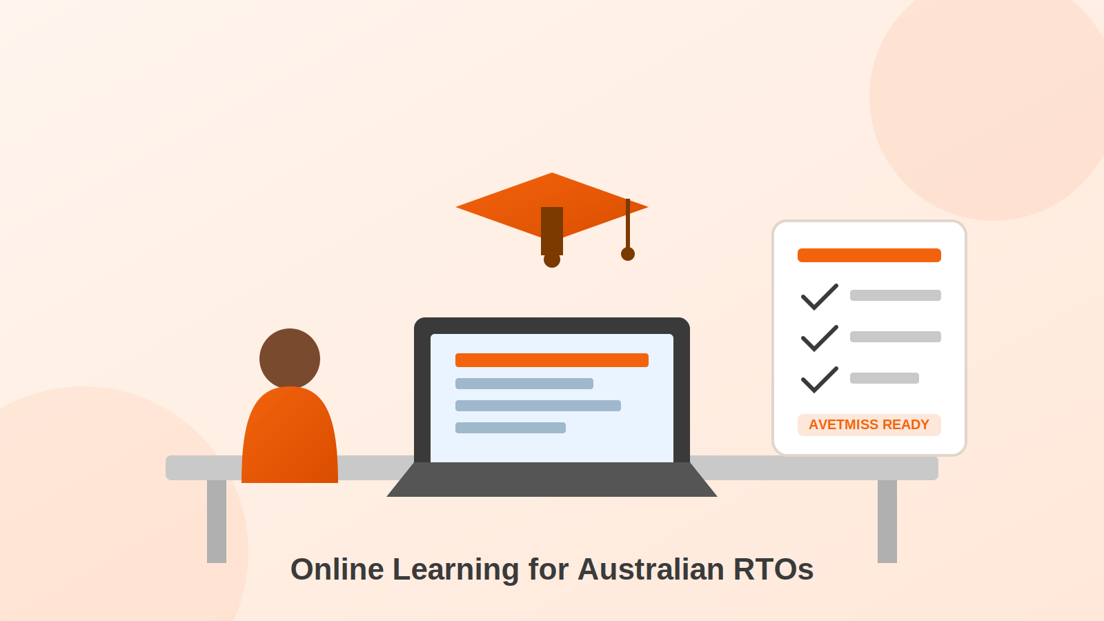 Australian RTO student completing online Moodle training on a laptop with AVETMISS compliance checklist